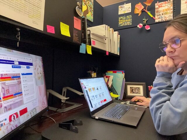 Mrs. Minor looking online