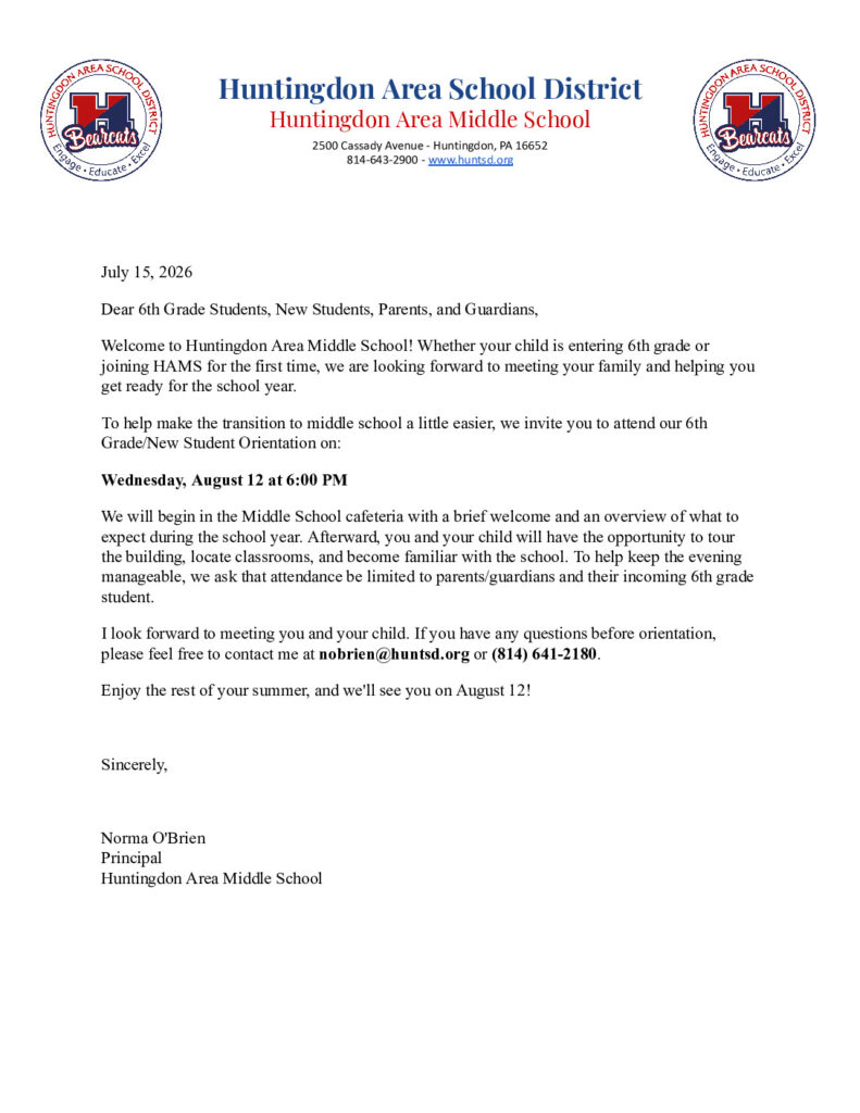 thumbnail of 6th Grade & New Student Orientation Letter (26-27) (1)