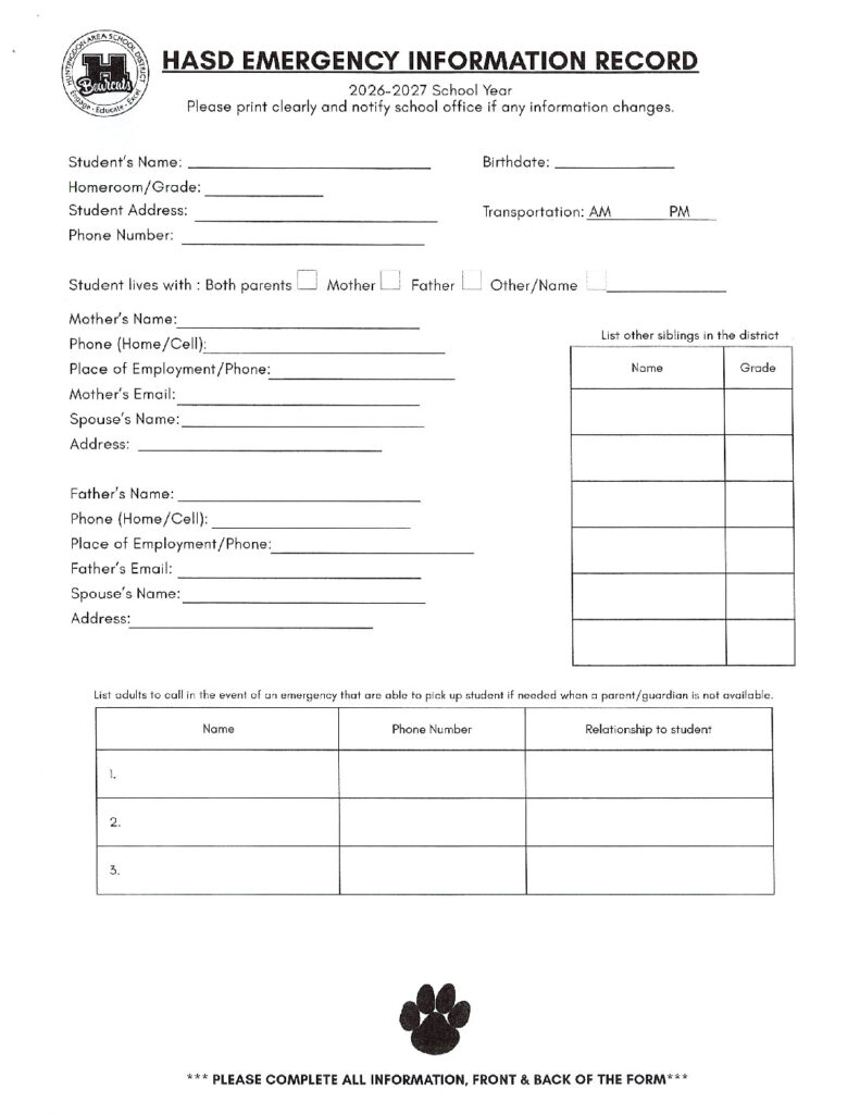 thumbnail of HASD Emergency Information Record